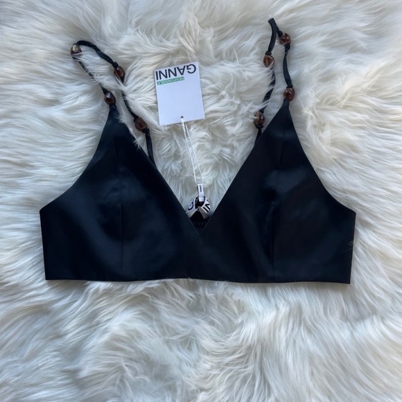 GANNI Bead-embellished shirred satin bra top - Picture 6 of 8